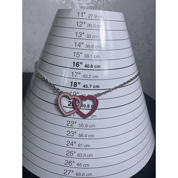 Double Heart Pendant Necklace With Pink & Silver Tones - Picture 2 of 4